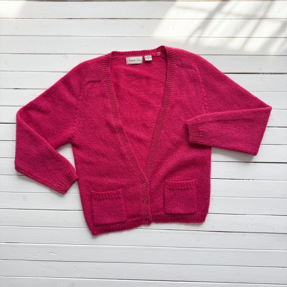 hot pink 80s vtg mohair cardigan sweater